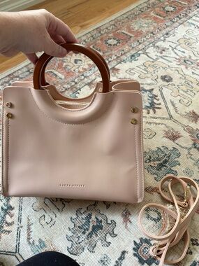 Laura Ashley Blush Pink Structured Satchel Wood Handle Crossbody Bag